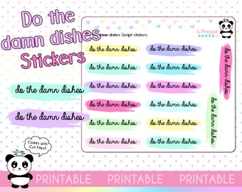 PRINTABLE Do the damn dishes Snarky script planner stickers - Hobo Hobonichi Weeks Erin Condren Happy Planner Print Pression functional