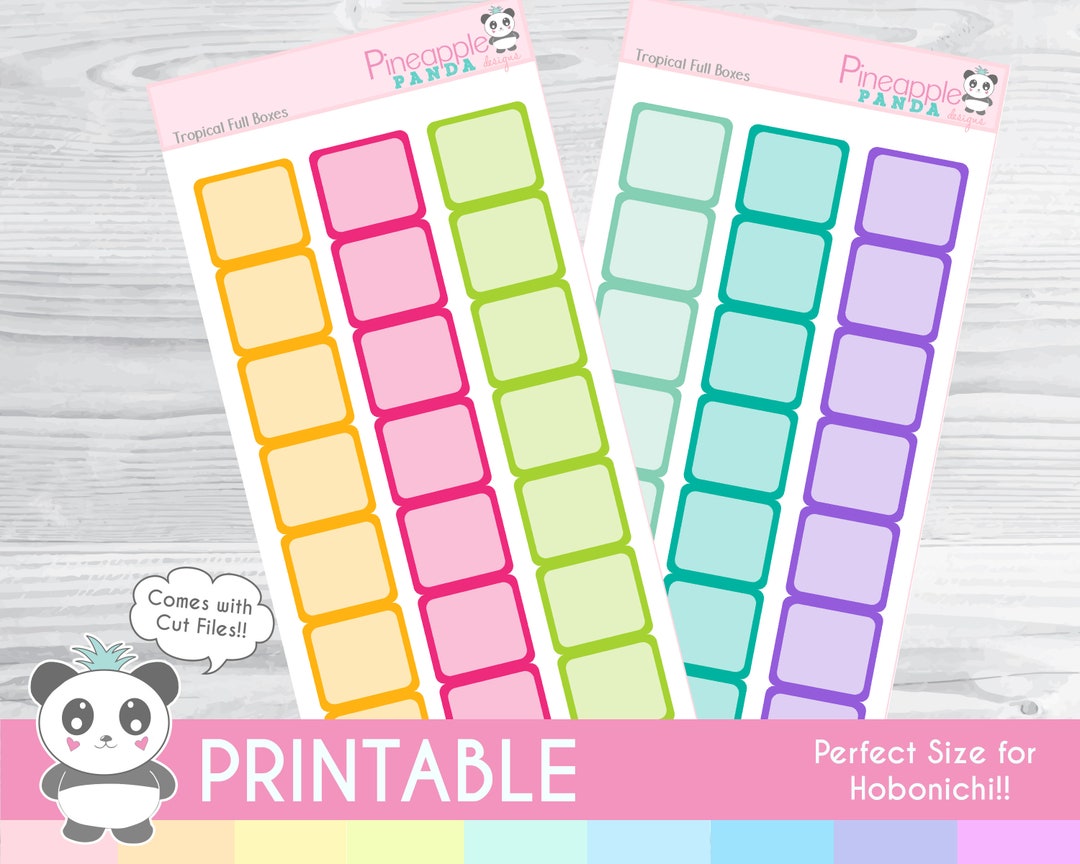 Tropical Full Boxes - Printable Planner Stickers - Hobo Weeks Hobonichi ...