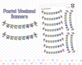 Pastel Weekend Banner - Hobo Weeks Hobonichi Erin Condren Happy Planner Print Pression - Pastel Functional Planner Stickers Bullet Journal