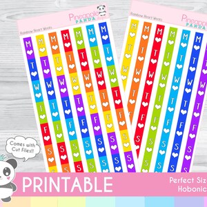 Rainbow Week Date Strips - circle Weekly - Printable Planner Stickers - Hobo Weeks Hobonichi Bullet Journal - Digital - Functional Rainbow