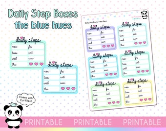 PRINTABLE Daily Step Steps Boxes Blue - Hobo Weeks Hobonichi Erin Condren Happy Planner Print Pression - Functional Stickers Bullet Journal