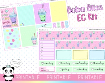 PRINTABLE Boba Bliss - Erin Condren EC Kit Happy Planner Weekly Planner Stickers - Print Pression Bullet Journal Candy digital