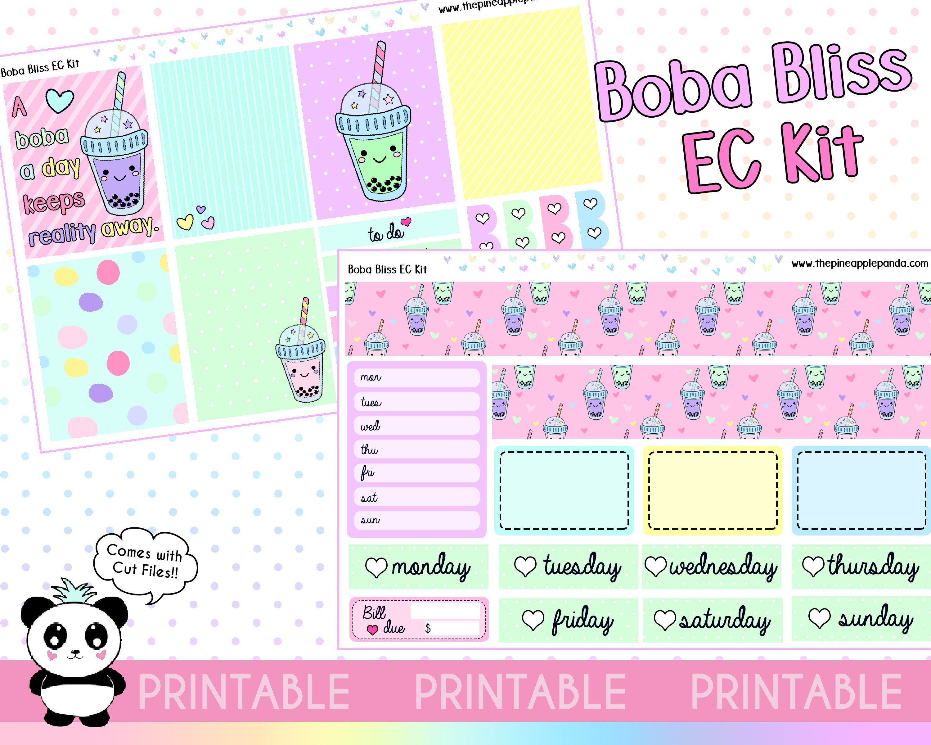 PRINTABLE Boba Bliss - Erin Condren EC Kit Happy Planner Weekly Planner ...