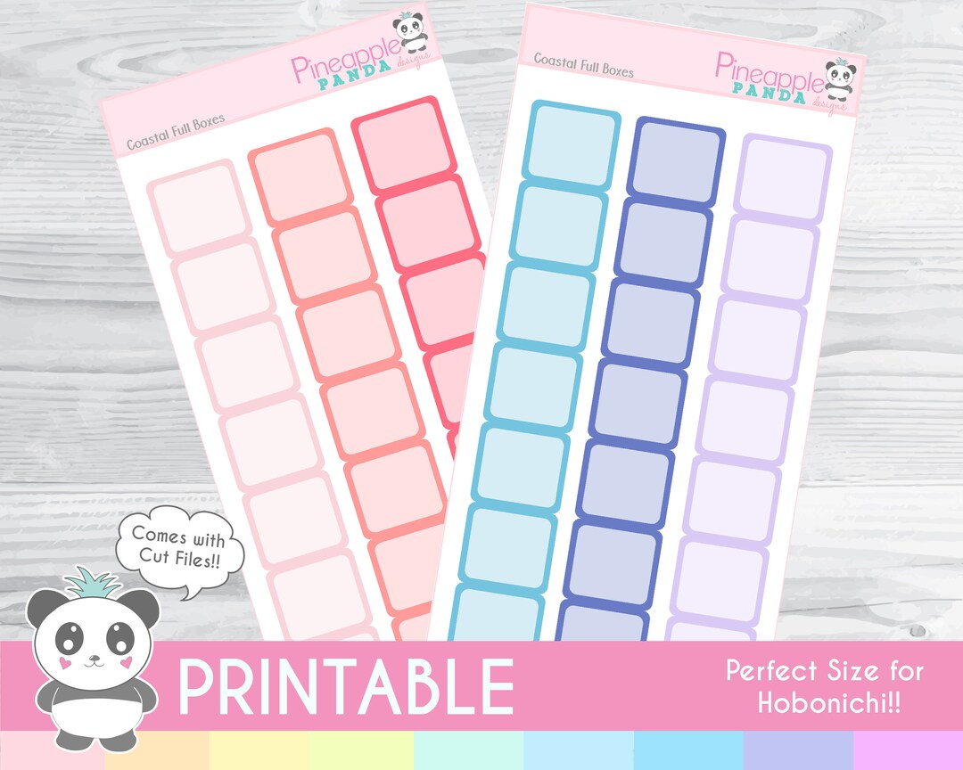 Coastal Full Boxes - Printable Planner Stickers - Hobo Weeks Hobonichi ...