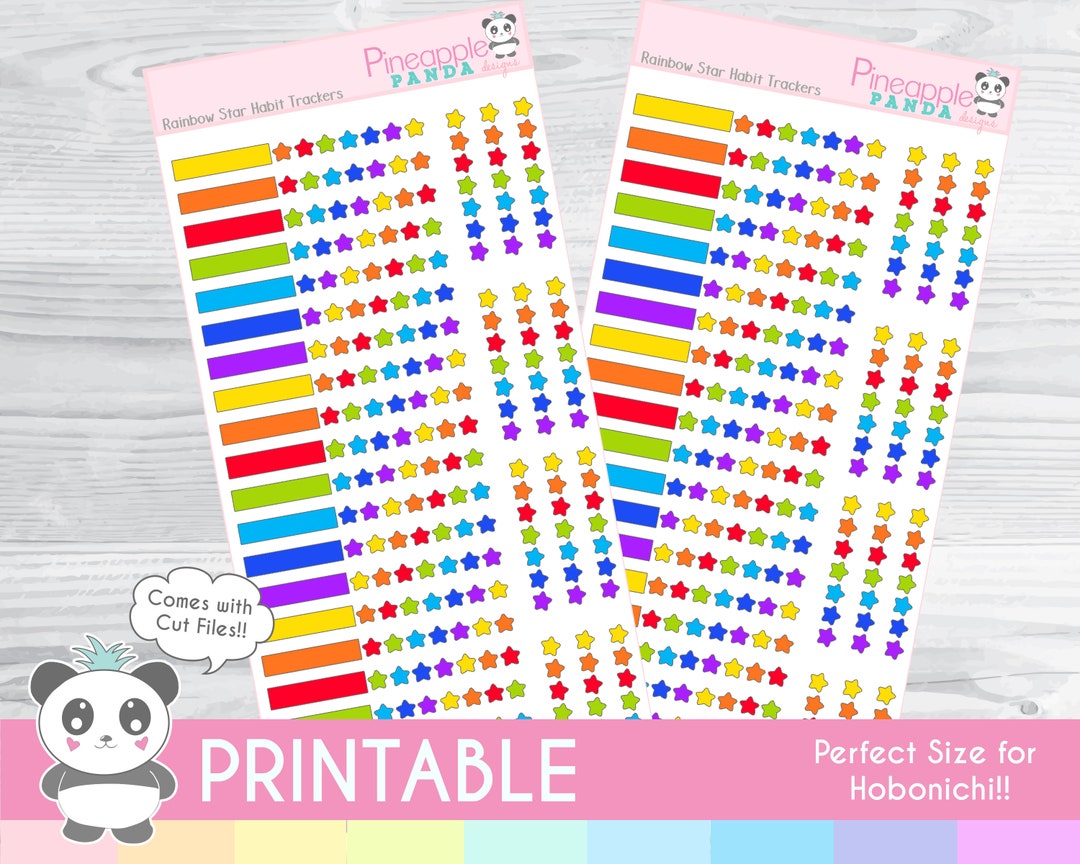 Rainbow Star Habit Trackers - Printable Planner Stickers - Hobo Weeks ...
