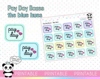 PRINTABLE Payday Pay Day Boxes - Blue - Hobo Weeks Hobonichi Erin Condren Happy Planner Print Pression - Functional Stickers Bullet Journal