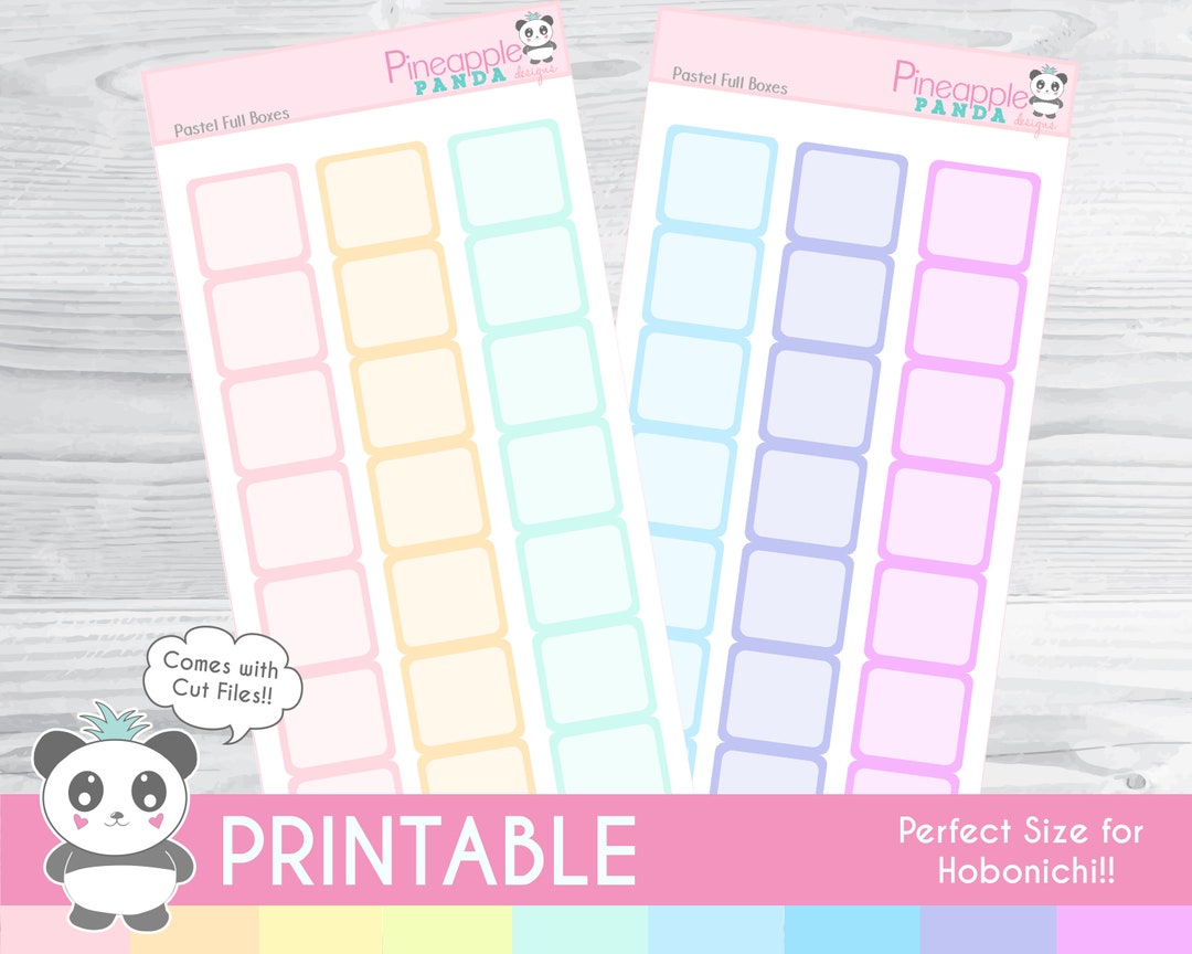 Pastel Full Boxes - Printable Planner Stickers - Hobo Weeks Hobonichi ...