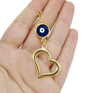 Evil Eye Car Decor, Metal Heart Evil Eye Hanging,  Turkish Amulet for Car Hanging, Greek Nazar Gift, Goodluck Protector, Talisman Car Decor