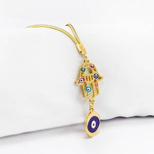 Gold-plated Evil Eye Car Decor, Evil Eye Car Decor,  Turkish Amulet for Car Hanging, Hamsa Hand Colored Car Mirror Hanging