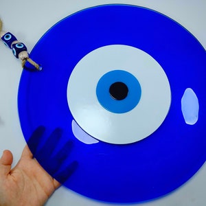 Giant Evil Eye 15.74&quot; Glass Bead Wall Hanging, Turkish Handmade Big Amulet,Extra Large Nazar Boncugu Charm, Goodluck Decor,