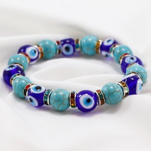 Pulsera de ojo azul, pulsera turca hecha a mano, amuleto, Nazar Boncuğu, cuentas de ojo griego de vidrio