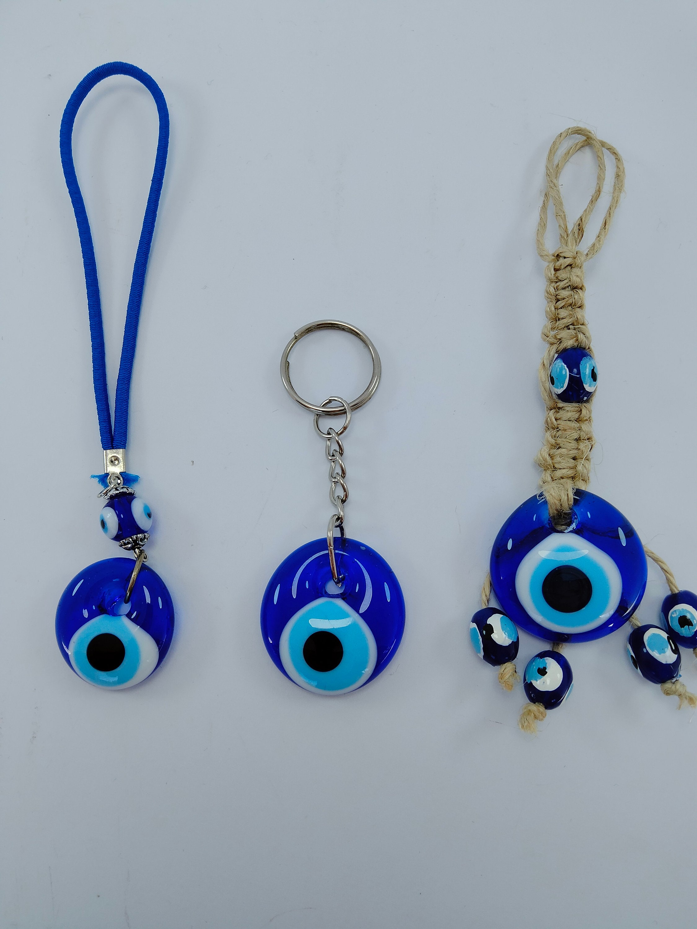 Glass Evil Eye Bead Gift Set of 3 Turkish Handmade Amulets Nazar Boncugu  Boho Home Decor Key Holder Magnet 