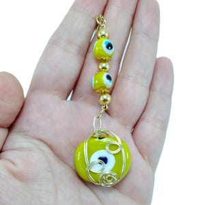 Dark Yellow Evil Eye Glass Bead Car Decor, Turkish Handmade Big Amulet, Nazar Charms, Greek Eye, Eye of Protection, Custom New Car Gift