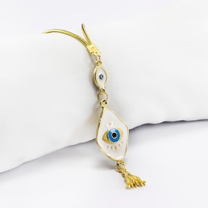White Evil Eye Glass Bead Car Decor, Turkish Handmade Big Amulet, Nazar Charms, Greek Eye, Eye of Protection, New Car Gift