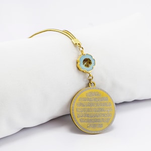 Car Rearview Mirror Charm, Islamic Car Charm with Ayatul Kursi and 3 Quls, Gold Steel Plate with  Turquoise Glass Flower