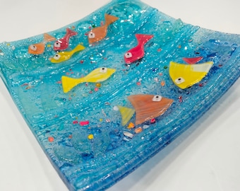 Sailboat Serving Plate Fused Glass Art Special Design Dish 18 cm