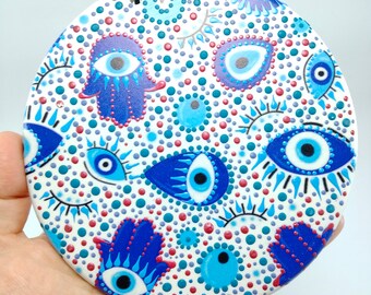 Evil Eye Wall Decor, Charm, Turkish Handmade Amulet for Wall Hanging, Nazar Boncugu, Eye of Protection, Greek Eye, Boho Home Decor 13 cm