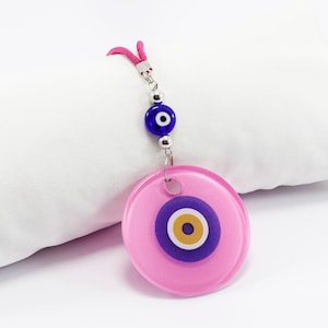 Glass Pink Evil Eye Bead Car Decor, Car Mirror Hanging,, Handmade Evil Eye Car Accessories, Car Accessories, Evil Eye New Car Gift