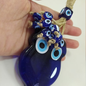Tasseled Owl Evil Eye Glass Bead Pendant Charm Turkish Decorative Amulet for Wall Hanging Ornament Nazar Boncugu Boho Room Decor