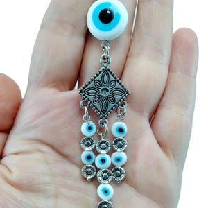 White Evil Eye Glass Bead Car Decor, Turkish Handmade Big Amulet, Nazar Charms, Greek Eye, Eye of Protection, Custom New Car Gift