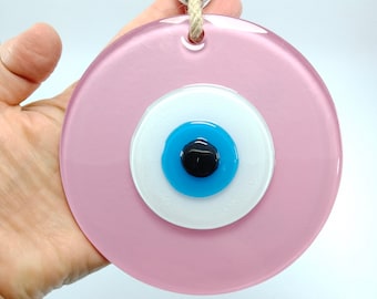 Rosa Evil Eye Glasperlen-Wanddekor, türkisches handgemachtes großes Amulett für Wandbehang, griechisches Auge, Nazar Boncugu 12 cm, Auge des Schutzes