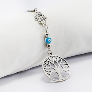 Decoración de coche con ojo malvado verde, accesorios para colgar espejos de coche, accesorios de ojo malvado, accesorios de árbol de la vida, regalo de ojo malvado para coche nuevo