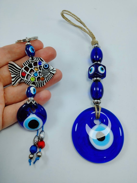 Glas-Evil Eye-Perlen-Wand-Dekor, türkisches handgemachtes Amulett Nazar  Boncugu, griechischer Charme Evil Eye Keychain, neues Haus-Geschenk-Set von  2 -  Österreich