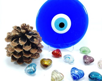 Glass Evil Eye Without a Hole 15 cm Turkish Handmade Big Amulet Nazar Boncugu Boho Home Decor Goodluck Protector
