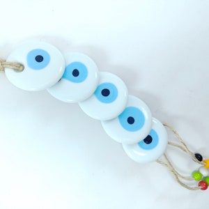 White Evil Eye Glass Beads Wall Decor, Turkish Handmade Amulet for Wall Hanging, Macrome Nazar Wall Hanging, Greek Charms, Eye of Protection