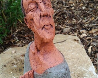 Clay figure, handmade ceramic sculpture, praying man, chakterist bust, decoration house & garden, unique handpainted, handmade