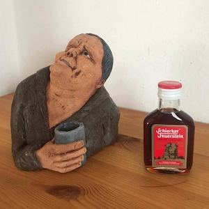Clay figure, handmade ceramic sculpture, the drinking man, unique
