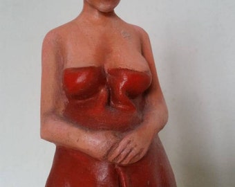 Clay figurine, handmade ceramic sculpture, pregnant woman, gift birth, unique, mom with baby belly, decoration home & garden