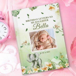 Diario de recuerdo de cumpleaños personalizado para hija, libro de recuerdos personalizado, regalo sentimental para mamá, regalo para baby shower, primer cumpleaños, nombre, fecha y foto