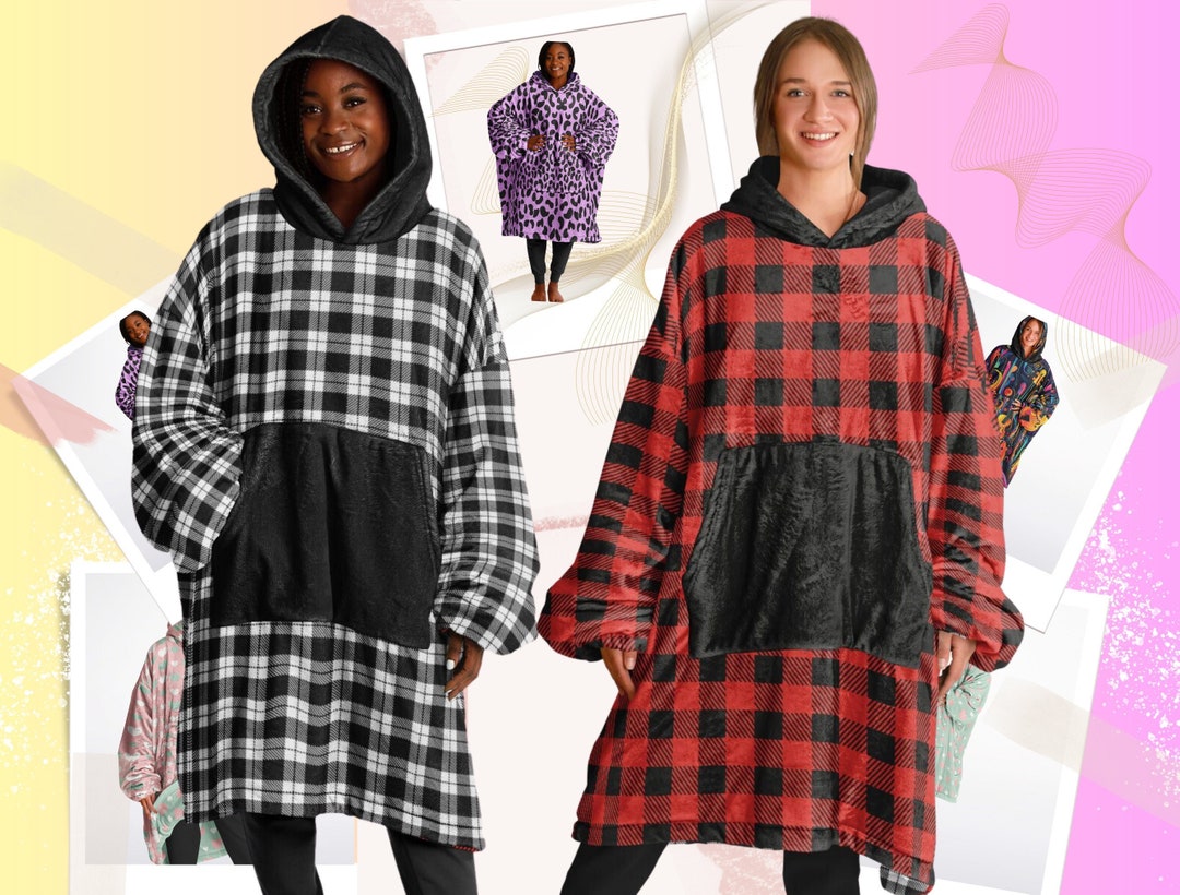 Pre-Order Black Contrast Buffalo Plaid Zip Pullover Hooded Top