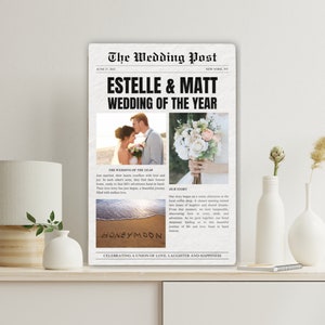 Custom Wedding Newspaper Cover Acrylic Photo Print Wall Sign, Personalized Wedding Newspaper Wall Sign, Custom Message Wedding Keepsake Gift
