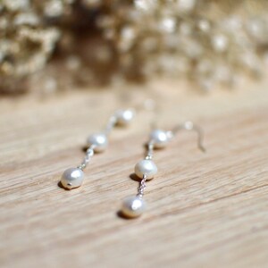 3 Pearl Drop Earring, Pearl Dangle Earring, Hook Earrings, Bridal earrings, Long chain earrings, June's birthstone Pearl, wedding earrings image 8