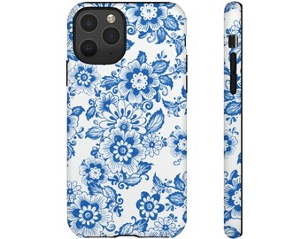 iPhone LGG Samsung Galaxy Chinoiserie Chic Style Google Pixel Watercolor Pagoda Monogrammed Glossy Tough Phone Case