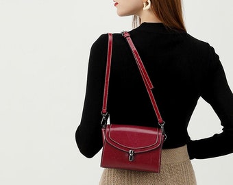 Leather Crossbody Bag | Red Leather Bag | Small Shoulder Bag