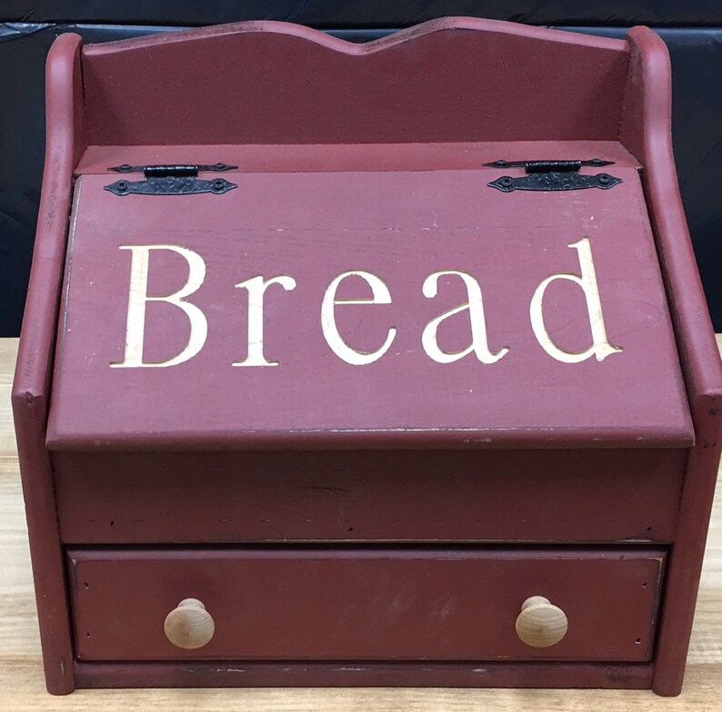 Farmhouse Primitive Burgundy Bread Box With Drawer Etsy