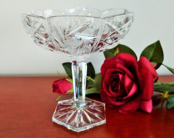 Pinwheel Crystal Pedestal Candy Dish ~ Bloemvormige Bowl ~ Compote Server ~ Prachtig Vintage Collectible ~ Uitstekende staat!