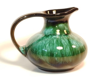 Blue Mountain Pottery  ~ Small Pitcher, Jug, Creamer, Vase ~ Iconic Green Black Drip Glaze ~ Marked "BMP Canada" ~ 1970s Retro Home Decor