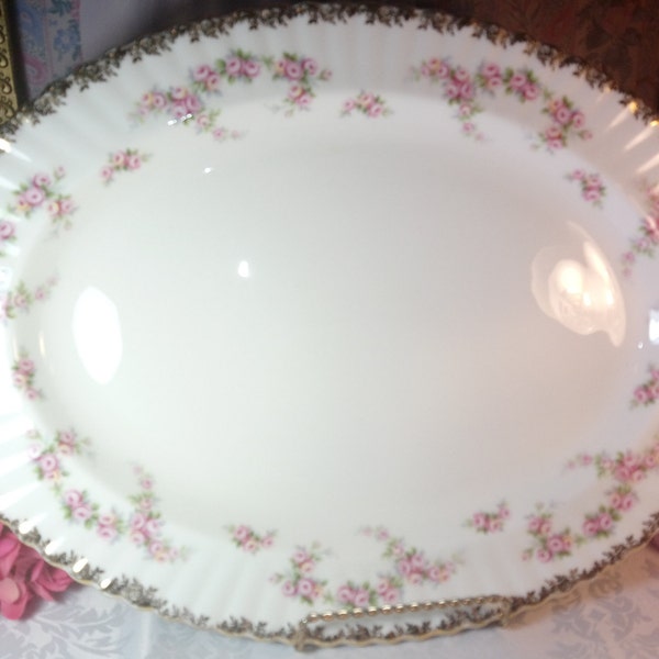 Royal Albert  "Dimity Rose" Edition Turkey 15" Platter - China Vintage - Tea Party Roses Pink Gold Flowers Pastel Wedding Bridesmaids