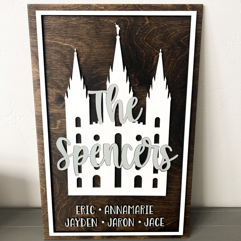 Custom LDS Temple Name Sign LDS Wedding Gift Beautiful LDS Home Decor Temple Sealing Sign 3D temple Sign Farm House Temple Sign image 3