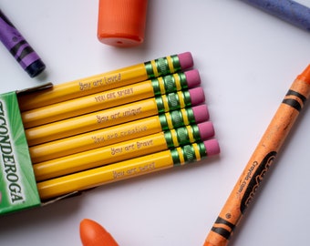 Gravierte Bleistifte | Schulrückweg | Personalisierte Bleistifte | Lehrer Wertschätzung | Ticonderoga Namensstifte | Positive Affirmation Bleistifte