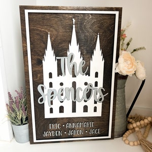 Custom LDS Temple Name Sign LDS Wedding Gift Beautiful LDS Home Decor Temple Sealing Sign 3D temple Sign Farm House Temple Sign image 2