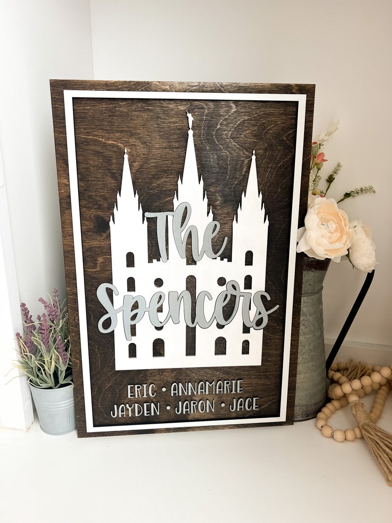 Custom LDS Temple Name Sign LDS Wedding Gift Beautiful LDS Home Decor Temple Sealing Sign 3D temple Sign Farm House Temple Sign image 2