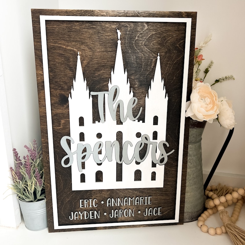 Custom LDS Temple Name Sign LDS Wedding Gift Beautiful LDS Home Decor Temple Sealing Sign 3D temple Sign Farm House Temple Sign image 4