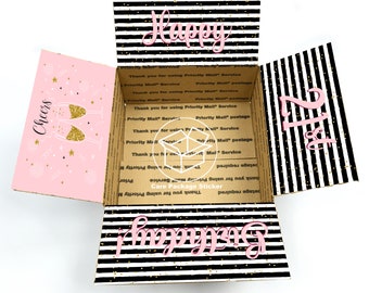 21st Birthday Care Package Stickers: Pink Birthday Gift Box