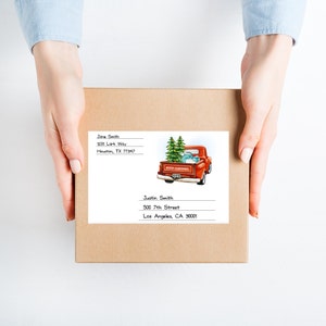 Christmas address label sticker for care package / mailing address label for shipping box / delivery address tag sticker / christmas truck