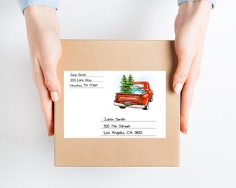 Christmas address label sticker for care package / mailing address label for shipping box / delivery address tag sticker / christmas truck